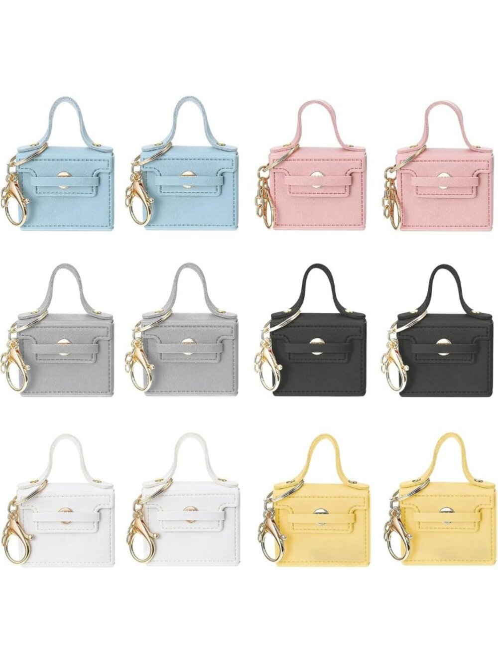 12 Mini Makeup Bag Keychains - PU Leather Coin Wallets & Purse Charms Set